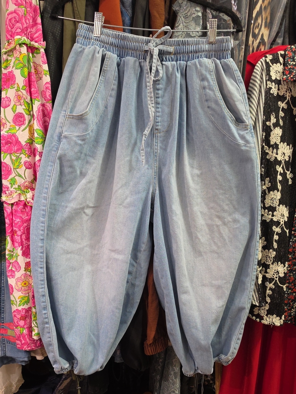 Light Blue Denim Woman's Drawstring Knickers Pants.